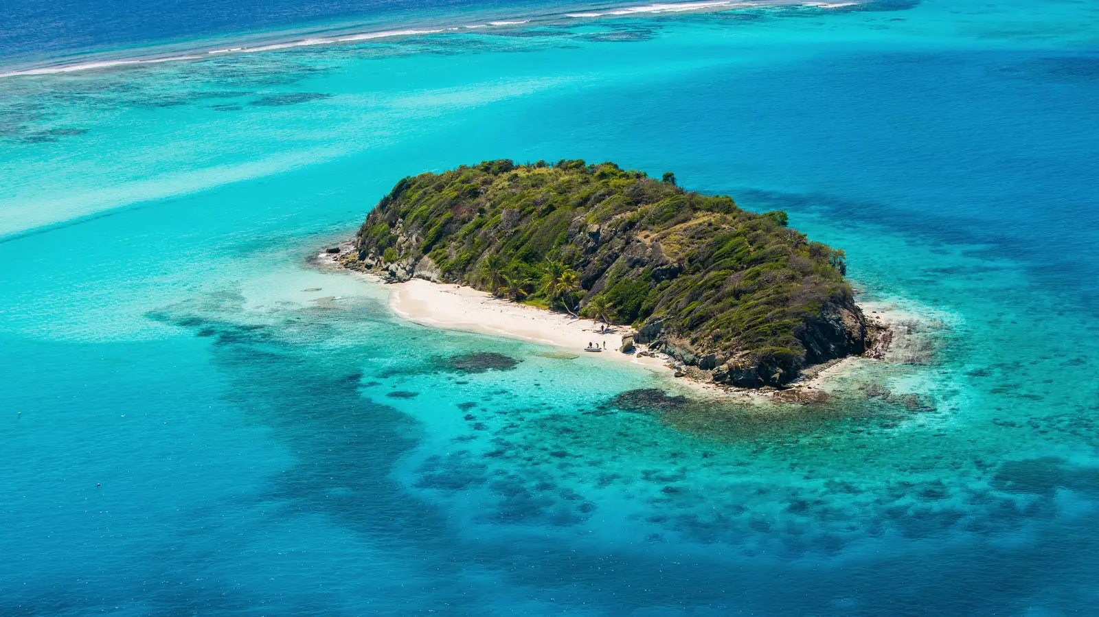 Tobago Cays and turquoise Grenadines water from above
