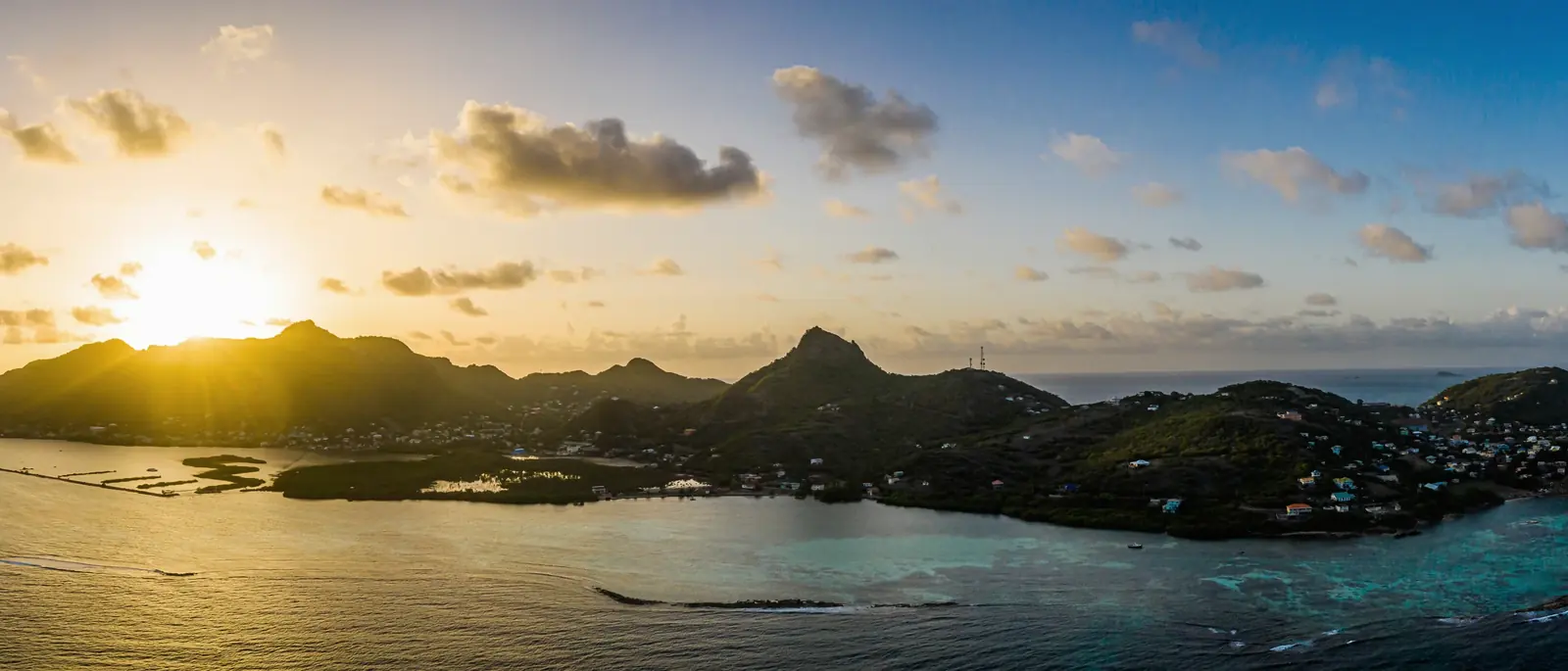 Union Island aerial view and surrounding Grenadines water